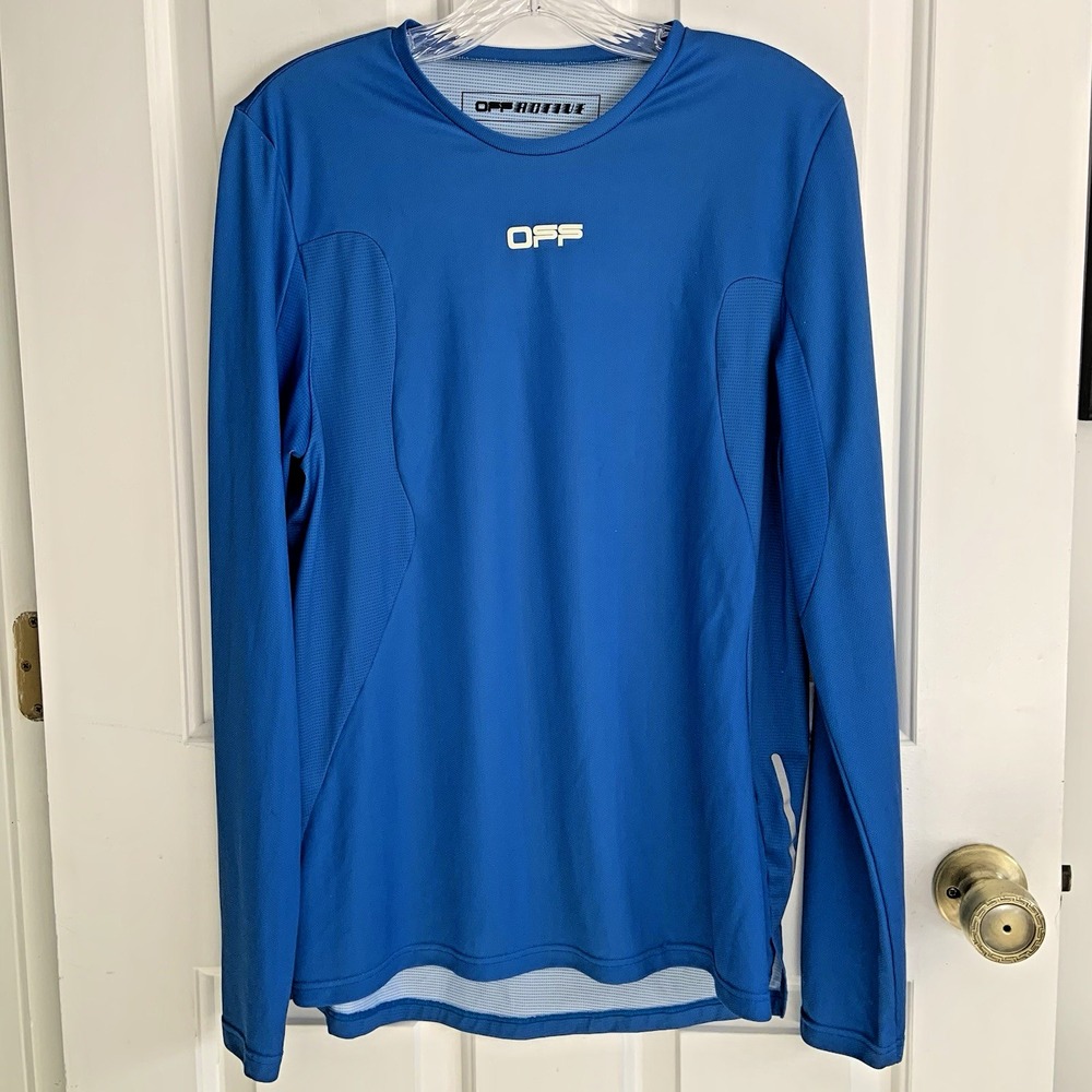 Off-White Active Long Sleeve Blue Running Shirt chest logo Men sz Small